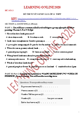 Đề thi tuyển sinh Lớp 10 THPT môn Tiếng Anh năm 2020 - Đề số 13